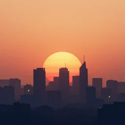 a minimalistic space city, sunset, fireflies, digital art