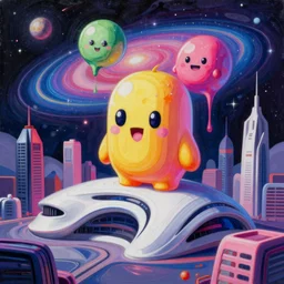 an extremely high quality hd surrealism painting of a 3d galactic neon complimentary-colored cartoon surrealism melting optically illusiony high-contrast zaha hadid surreal cityscape by kandsky and salvia dali the second, salvador dali's much much much much more talented painter cousin, clear shapes, 8k, realistic shading, ultra realistic, super realistic