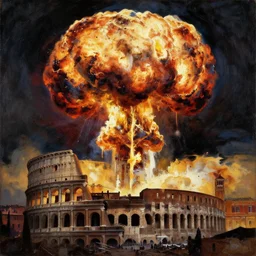 an oil painting of a nuclear explosion in rome