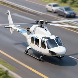 a helicopter driving on a highway next to cars