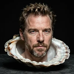 ron perlman's head inside a clam shell