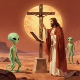 Jesus Christ preaching to aliens on Mars