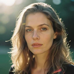 a hyper realistic portrait photography of a woman by Klara Waldberg. 35mm film. cinematic. warm light. lens flare. detailed. high quality.