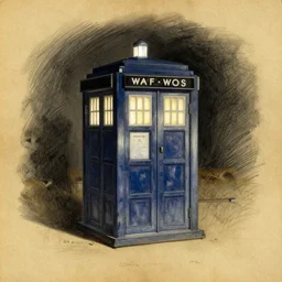 neat sketch of Tardis, umbra, pastel, coal, yellow parchment by Rembrandt,