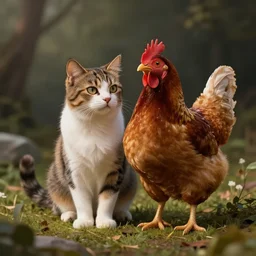 cat mix with chicken in fantasy art style