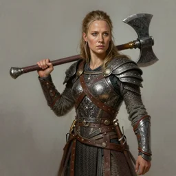gorgeous!! hyper - realistic woman resembling alicia vikander as a battle - worn viking warrior wielding a giant axe | intricate, highly detailed, digital painting, character design, character concept art