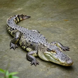Full body photo of a crocodile with feathers