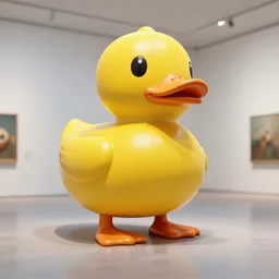 a beautiful hyperrealistic 3 d render of a sculpture of a yellow bathroom duck displayed in an art gallery, by jeff koons, sculpture, unreal engine, octane render, octane redner, 3 d, brilliantly coloured, trending on artstation, hdr, polished, ray tracing, 8 k