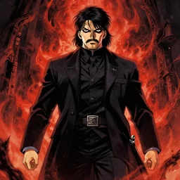 anime art, stalin went to hell, infernal art in good quality, scary picture in color
