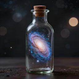 andromeda galaxy in a glass bottle. bokeh.