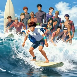 surfing by takehiko inoue and kim jung gi and hiroya oku by thomas kinkade and greg rutkowski and ilyaku, stanley artgerm lau, wlop, rossdraws, james jean, andrei riabovitchev, marc simonetti, yoshitaka amano, unreal engine, trending on artstation, photorealistic, octane, hyper detailed, trending on deviantart,