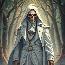 wealthy male half necromancer, made of white gucci fabric, otherwordly forest, pixiv fanbox, dramatic lighting, maximalist pastel color palette, splatter paint, pixar and disney exploded - view drawing, graphic novel by fiona staples and dustin nguyen, peter elson, alan bean, clean cel shaded vector art, trending on artstation