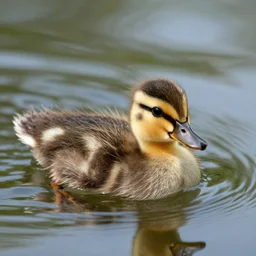 realistic photo of an adorable duckling swimming in a pond, highly detailed,