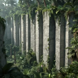 a highly detailed 4 k fantasy matte painting of endless concrete wall, jungle, zdzislaw beksinski, artstation, cgsociety, unreal engine