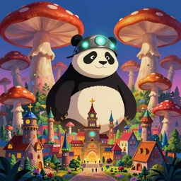 slavic city. big mushrooms, big panda, tick helmet, glowing lights, epic fantasy, colorfully, digital art, highly saturated colors, concept art, detailed illustration, hd, 4 k, digital art, greg rutkowski, dan mumford, studio ghibli trending on artstation