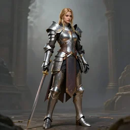 a strong female paladin, full body, 8 k, hyperrealistic, hyperdetailed, fantasy portrait by laura sava