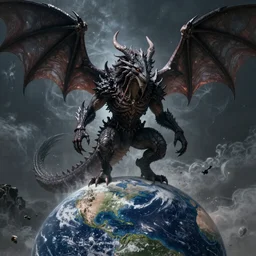 an epic demonic alien dragon demigod descending from the cosmos to consume the earth, philippe druillet art