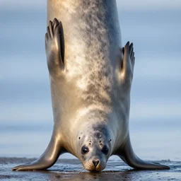 a photograph close up of seal doing headstand