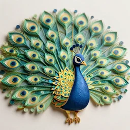 a beautiful quilled paper art of a peacock, by yulia brodskaya, golden ratio composition, deep depth of field, top lit, behance, 8 k