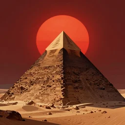 A single pyramid in the desert, Dark red sun, fantasy art, in the style of greg rutkowski, illustration, epic, fantasy, intricate, hyper detailed, artstation, concept art, smooth, sharp focus, ray tracing, vibrant