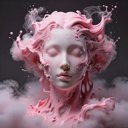 epic beautiful intricate and detailed concept art. abstract female face pink liquid fluid carbon god. sculpture. noveau clouds