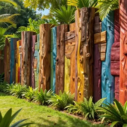 the wall wood fortress tropical with little plant along borderland style vivid colorful  Hyperrealistic CGI Photorealistic cinematic volume lighting fanart on ArtStation full sun shine day concept art