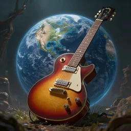 world of guitar , guitar as a character of magical world , realistic, concept art trending on artstation, devainart,illustration, atmospheric, hyperreal, hyperdetailed, 8k,hd