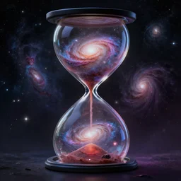 liquid full of spiral galaxies and nebulas. hour glass. by artgerm.