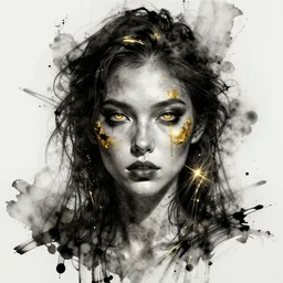 black gold smokey ink portrait, grunge futuristic art by WLOP and Tony Sart, artstation