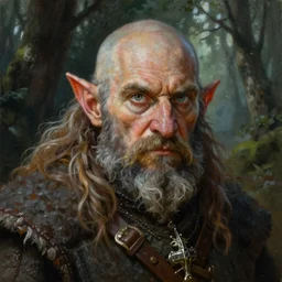 a highly detailed portrait painting of a rugged medieval fantasy dwarf ranger with piercing eyes, forest, by marc simonetti and raymond swanland