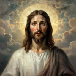 jesus standing between heaven and hell, highly detailed, highly detailed face,