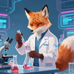 a scientist fox fursona doing chemical experiments in his labor trending on artstation by kawacy furry art digital art cyberpunk high quality