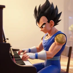 vegeta playing piano as an pixar character, 3 d render