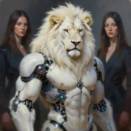 aesthetic portrait commission of a of a anthropomorphic muscular male fully furry anthro albino lion cybernetic, highly detailed oil painting, impasto brush strokes, soft light, 8 k, cyberpunk colour palette, dramatic composition, dramatic lighting, sharp focus, masterpiece, by adrian ghenie and jenny saville and zhang jingna