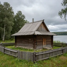 slavic wooden village palisaded build in a forest near of a lake, grey sky, hyperdetailed, artstation, cgsociety, 8 k
