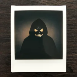 old polaroid of a scary monster in the shadows