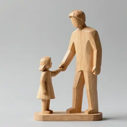Sculpture wooden of a father guiding his daughter