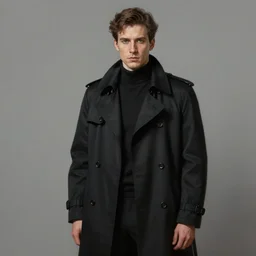 a man dressed in black with a black trench coat, realistic painting, high definition, digital art, matte painting, very detailed, realistic