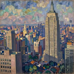 new york cityscape in the style of cezanne
