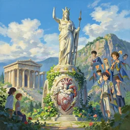 painting of Atlantis zeus tower statue and hill valley grec temple of olympus glory ivy plant grow flower in marble incrusted of legends heartstone official fanart behance hd by Jesper Ejsing, by RHADS, Makoto Shinkai and Lois van baarle, ilya kuvshinov, rossdraws global illumination
