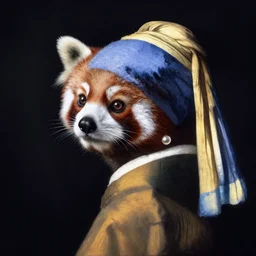a red panda with a pearl earring by johannes vermeer