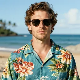 portrait by louis wain, with an hawaiian shirt and sunglasses