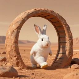 photo of a cute bunny crossing dimensionnal portal on mars, realistic,