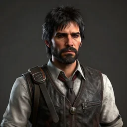 a screenshot of bruce campbell in read dead redemption. 3 d rendering. unreal engine. amazing likeness. very detailed. cartoon caricature
