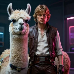 extreme detail 4 k cyberpunk llama dressed as luke skywalker with dramatic lighting