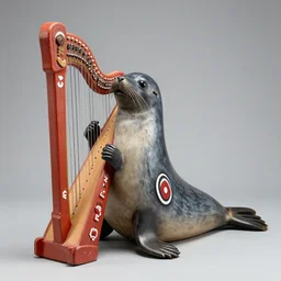 painted Huichol figure of a harp seal, museum photo