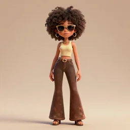 a centered render of a super cool alluring afro woman from the seventies wearing flares and sunglasses, by dreamworks, by pixar, by viktoria gavrilenko, by leticia gillett, octane render, perfect face, 3 d, 8 k