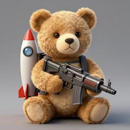 A teddy bear holding a rocket launcher. Trending on Artstation. Highly detailed