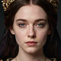 portrait en buste of detailed face eva green as a medieval fourteenth century queen, by graham turner, angus mcbride, christa hook, beautiful eyes, perfect face,