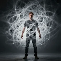 #pic Man who is dissolving into fractals of himself, hd digital art , photorealism
